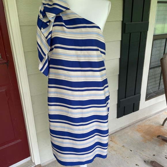 Banana Republic Blue and Cream Striped One-Shoulder Dress, Elegant and Beautiful - Picture 6 of 12